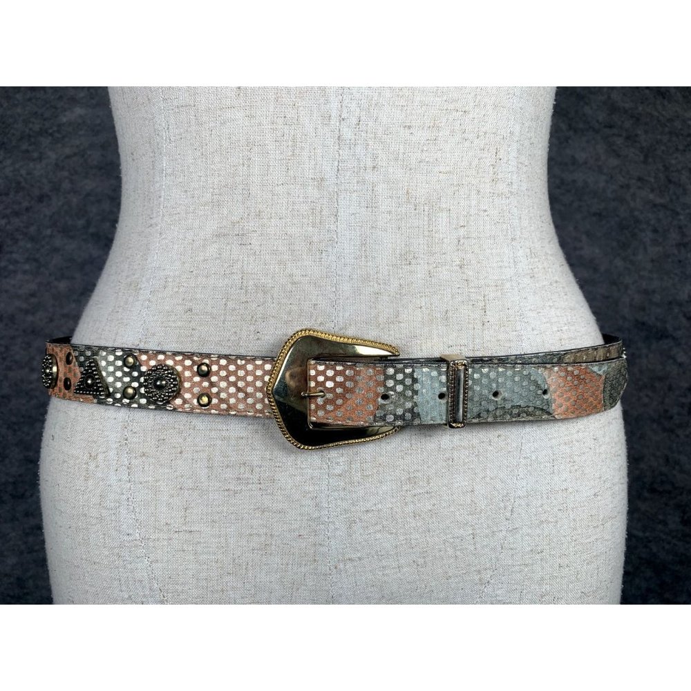 Vintage Elite Womens Belt Large Metallic Medallion Gold Buckle‎ Retro 80s 90s